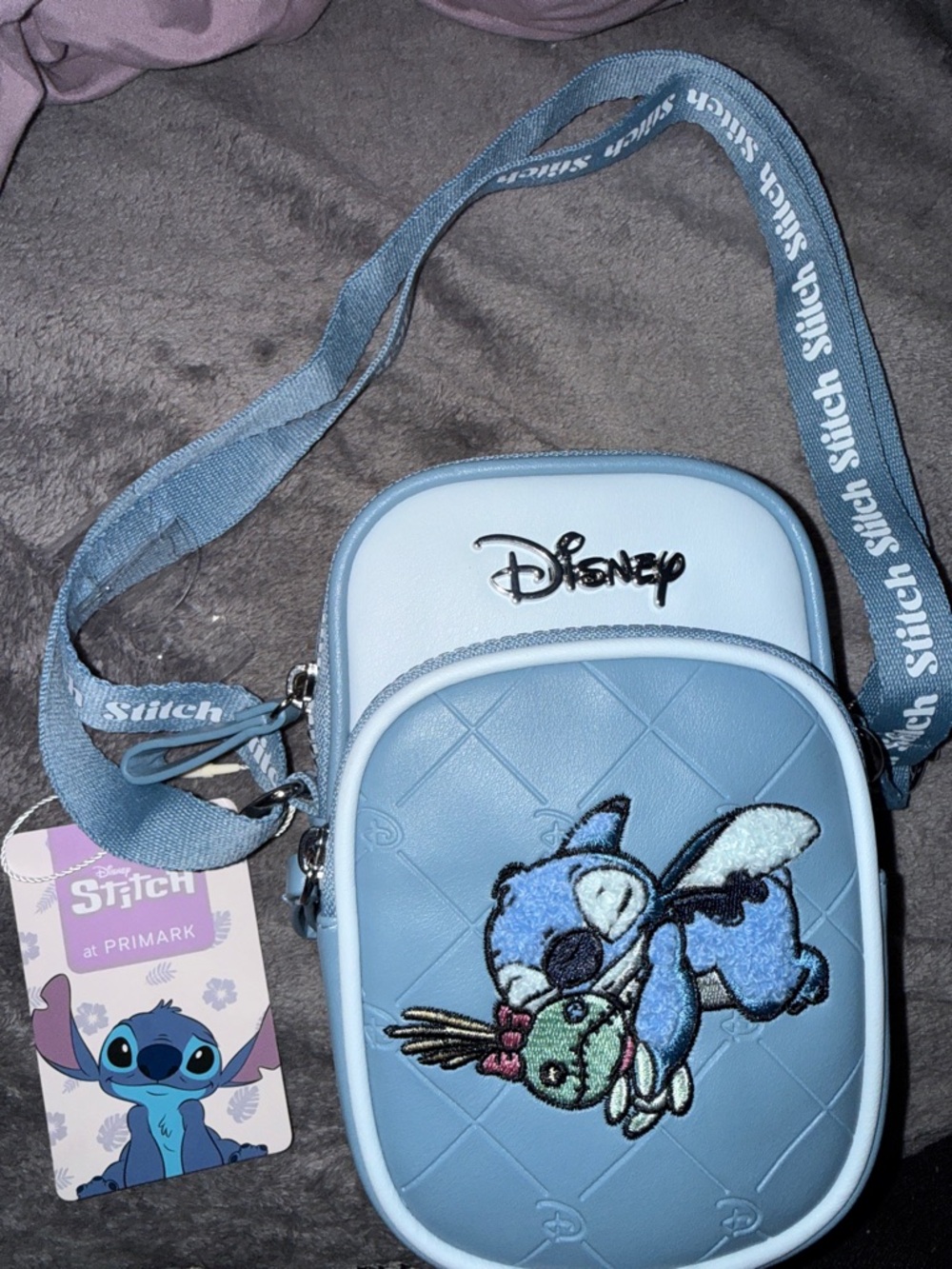 Disney Light Blue Stitch Embroidered Crossbody Bag